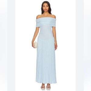 Lioness field of dreams dress knit maxi light Blue off shoulder Revolve XS